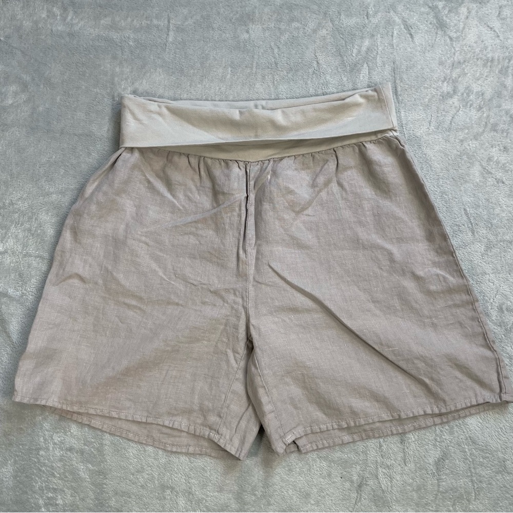 Sundance Shorts Medium Womens 100% Linen Foldover Waist Taupe Beachโ Cruise
